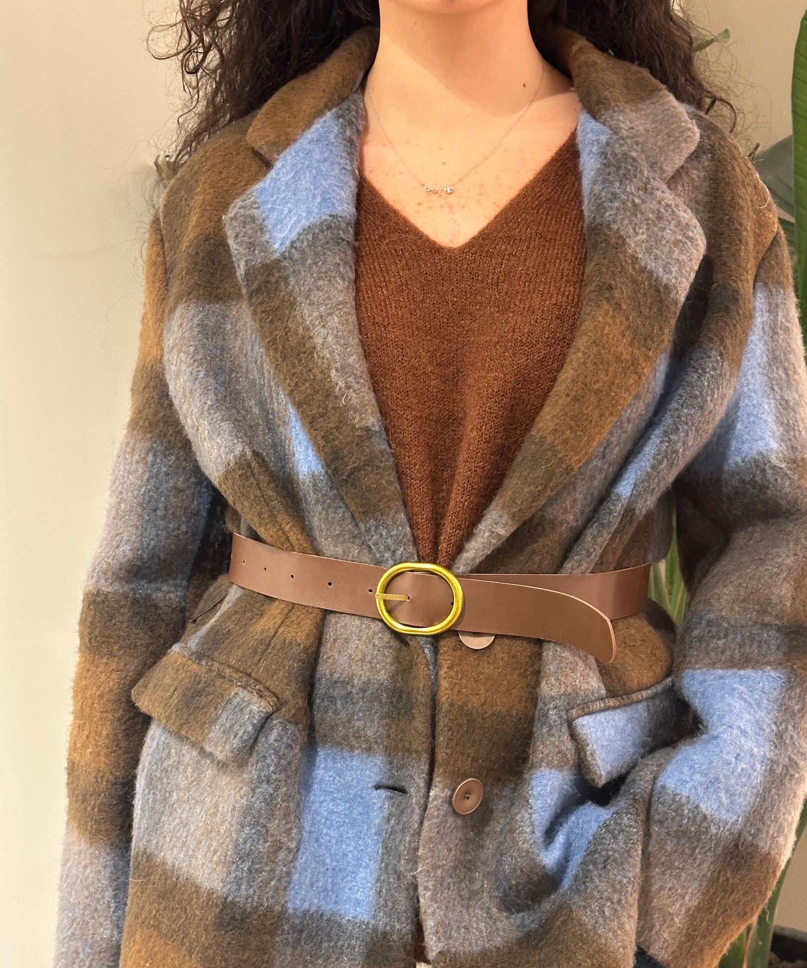 Vicolo Giacca Cappotto Check con Cintura