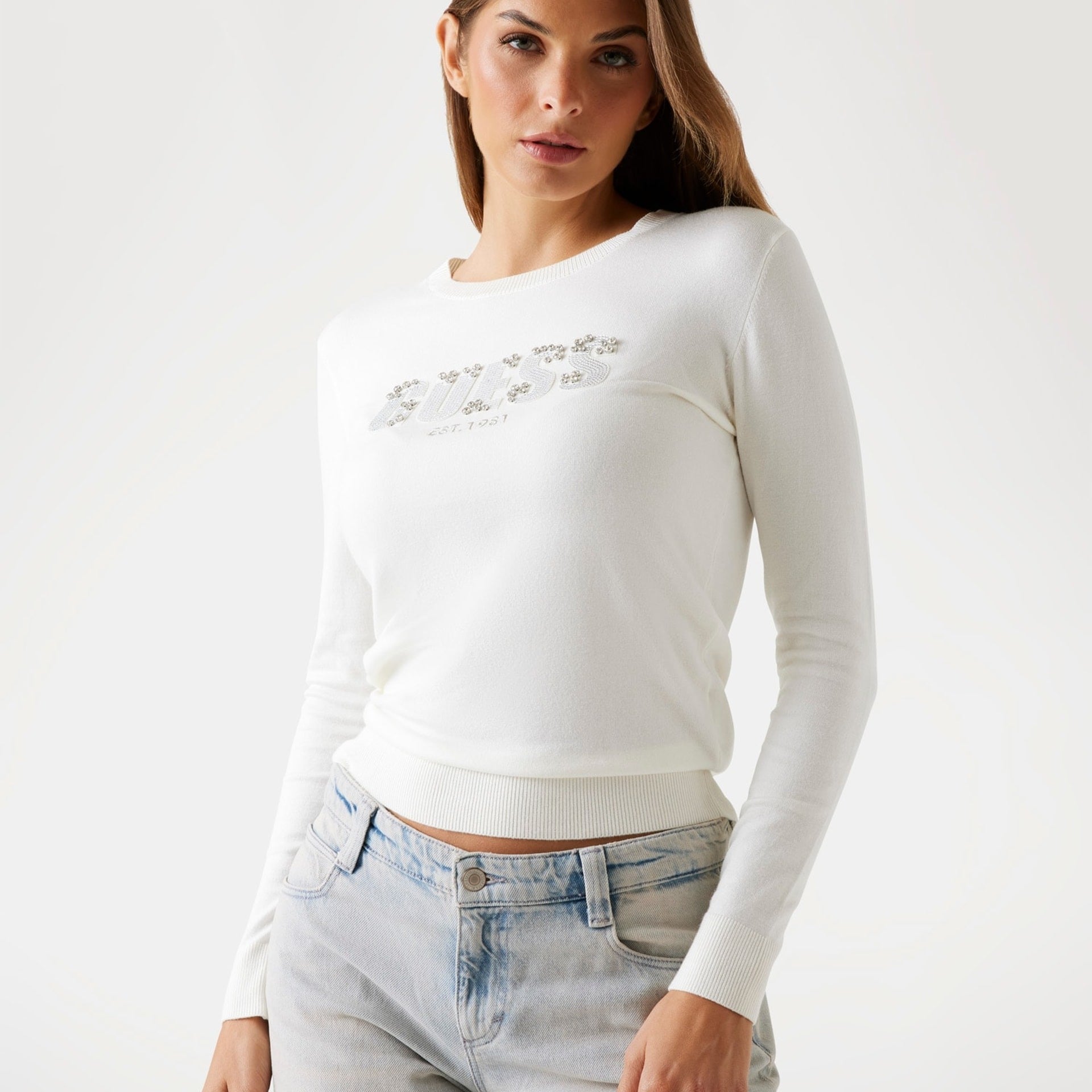 Guess Maglia Logo Frontale Strass