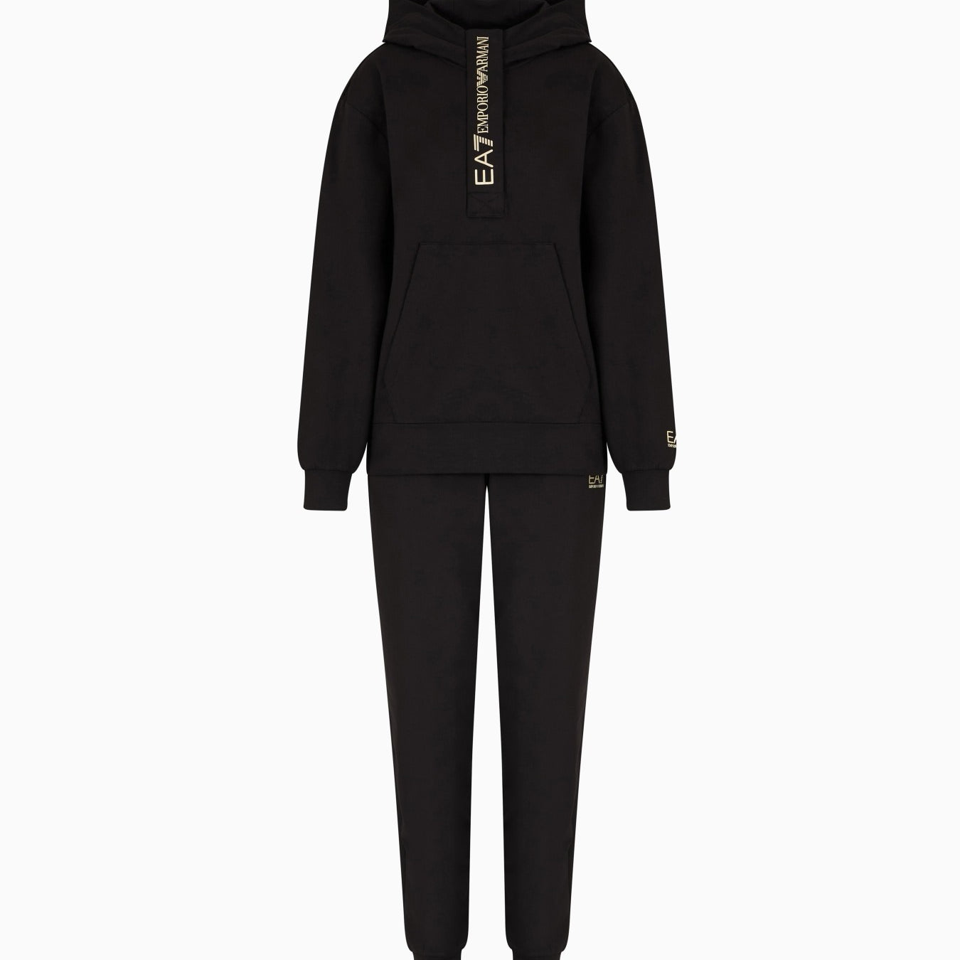 Armani EA7 Tuta in jersey di cotone stretch con cappuccio Nero