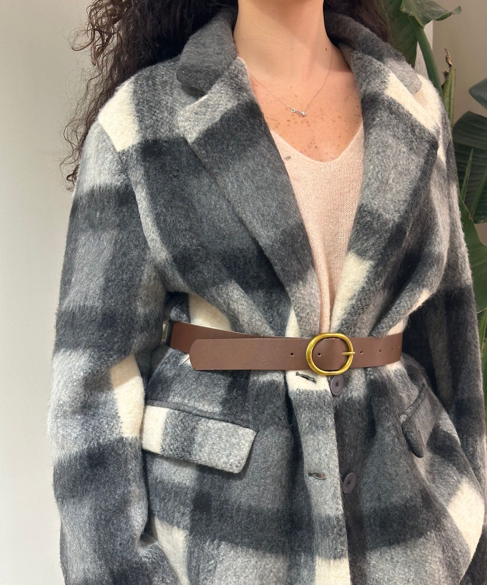Vicolo Giacca Cappotto Check con Cintura