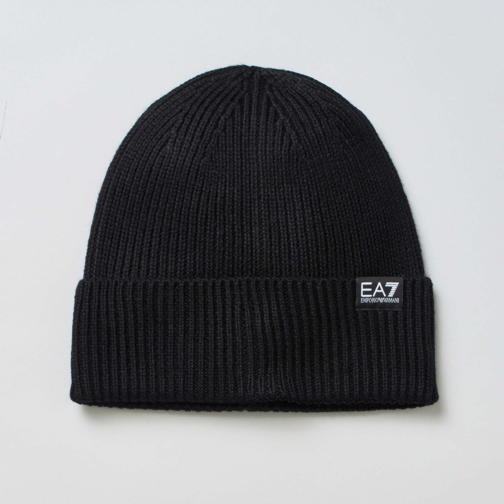Armani EA7 Berretto Nero in Maglia a Costine con Logo