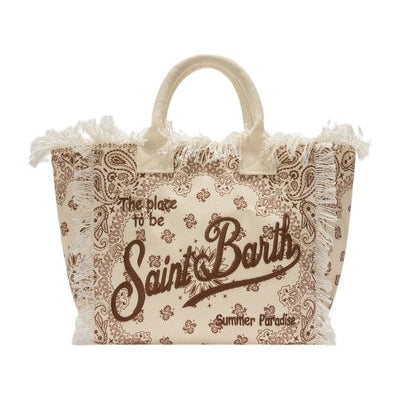 MC2 SAINT BARTH Borsa Vanity Regular Beige in Canvas con Stampa Bandana