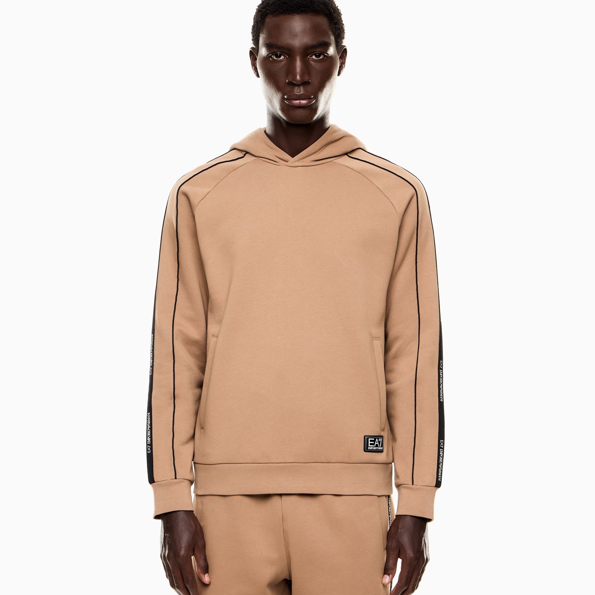 Armani EA7 Felpa con Cappuccio Logo Series in Misto Cotone Beige