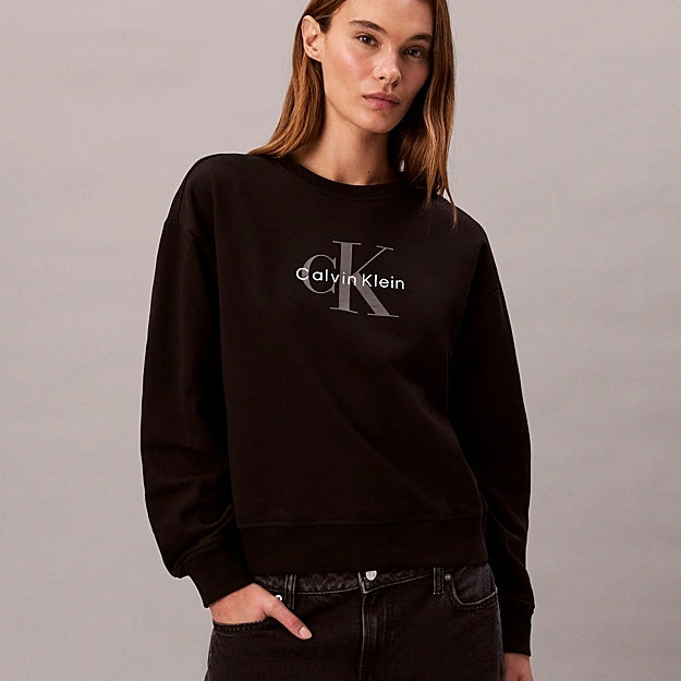 Calvin Klein Jeans Felpa in Spugna Francese Monologo dal Taglio Relaxed Nero