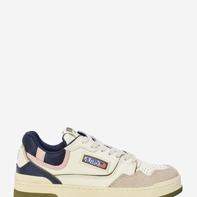 Autry Sneakers Clc Low in Pelle Beige e Suede Blu Rosa Verde