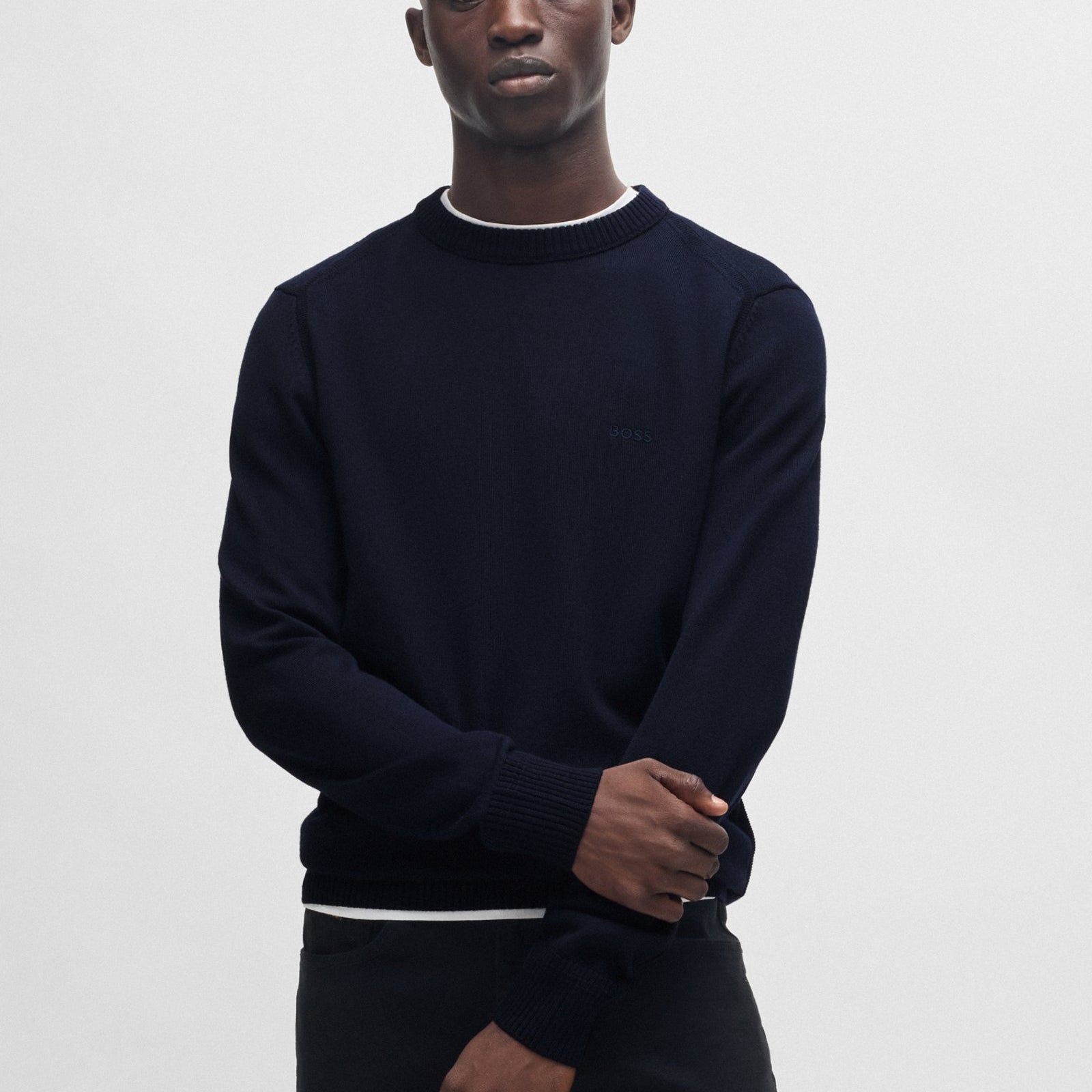 Boss Maglione Regular Fit in Misto Lana con Logo Ricamato