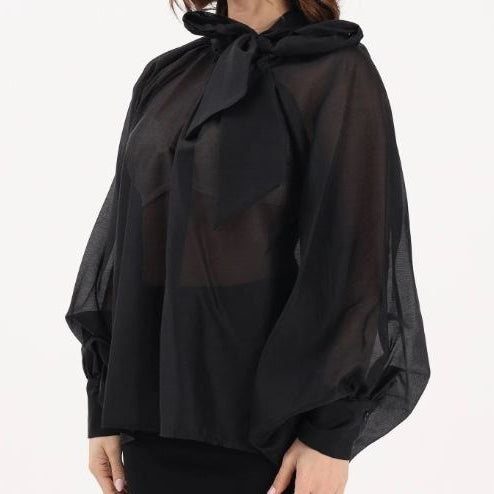 Vicolo Blusa con Fiocco e Manica a Sbuffo