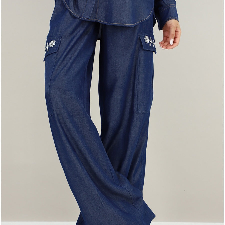 Liu Jo Pantaloni con Tasconi con Strass Blù