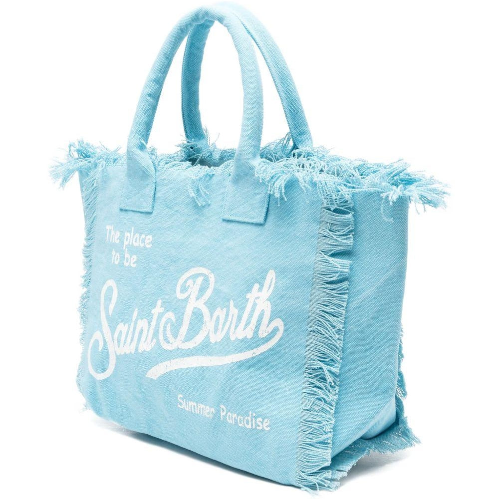 MC2 SAINT BARTH Borsa Vanity Regular Azzurra in Canvas con Frange