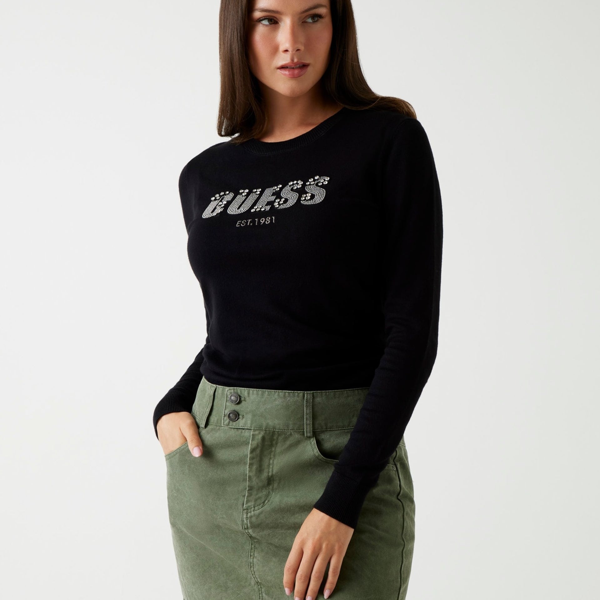 Guess Maglia Logo Frontale Strass