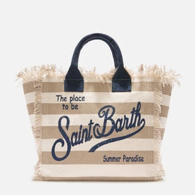 MC2 SAINT BARTH Borsa Vanity in Canvas a Righe Orizzontali Beige