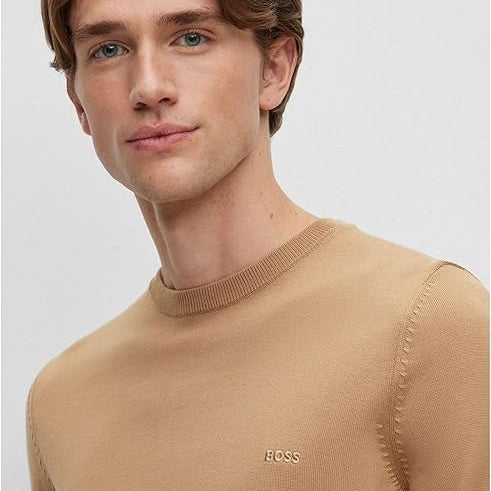 Boss Maglia Regular Fit in Lana Vergine con Logo Ricamato