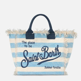 MC2 SAINT BARTH Borsa Vanity regular in Canvas a Righe Orizzontali Azzurre