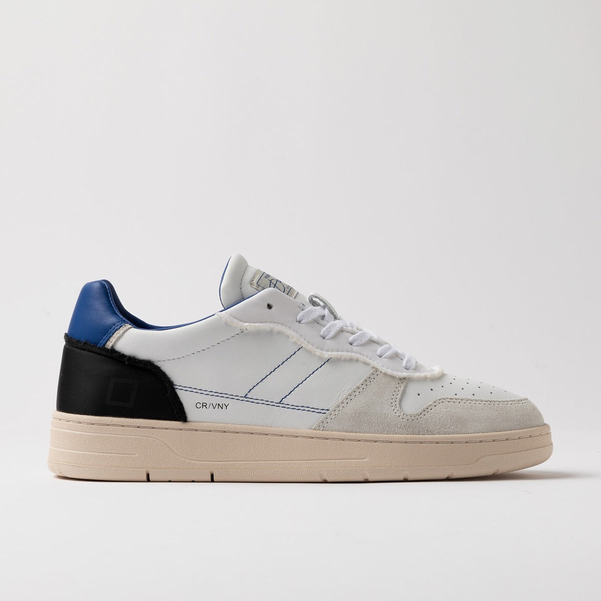 D.A.T.E. Court 2.0 Vintage Nylon Sneakers in Pelle Bianco\Nero\Blu