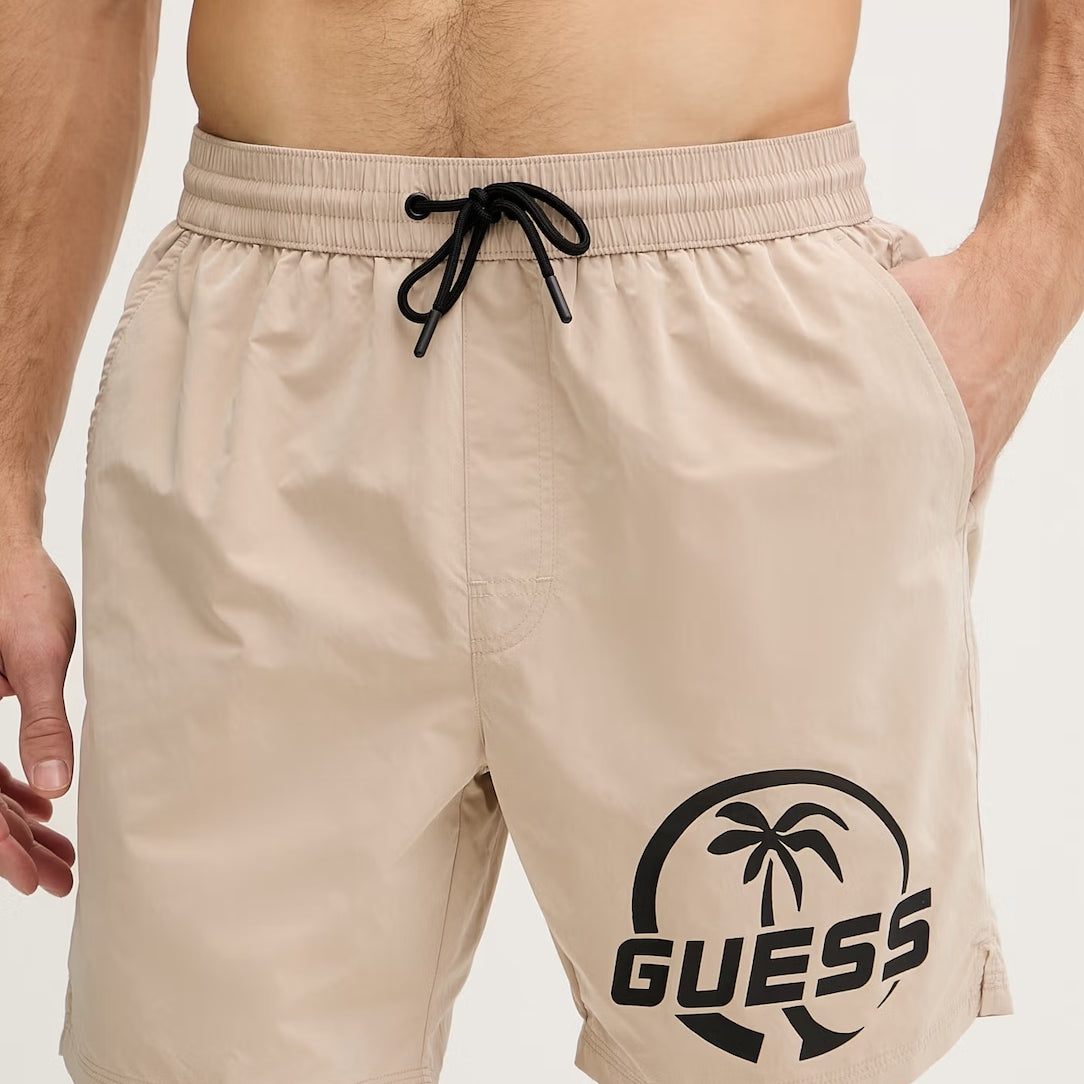 Guess Short da Mare con Logo Beige