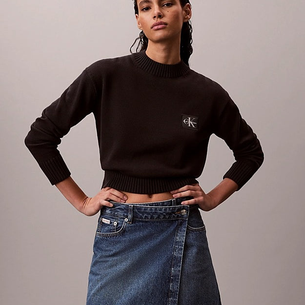 Calvin Klein Jeans Maglione con Stemma in Maglia in Cotone Nero