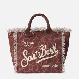 MC2 SAINT BARTH Borsa Vanity Regular in Canvas con Stampa Animalier Marrone