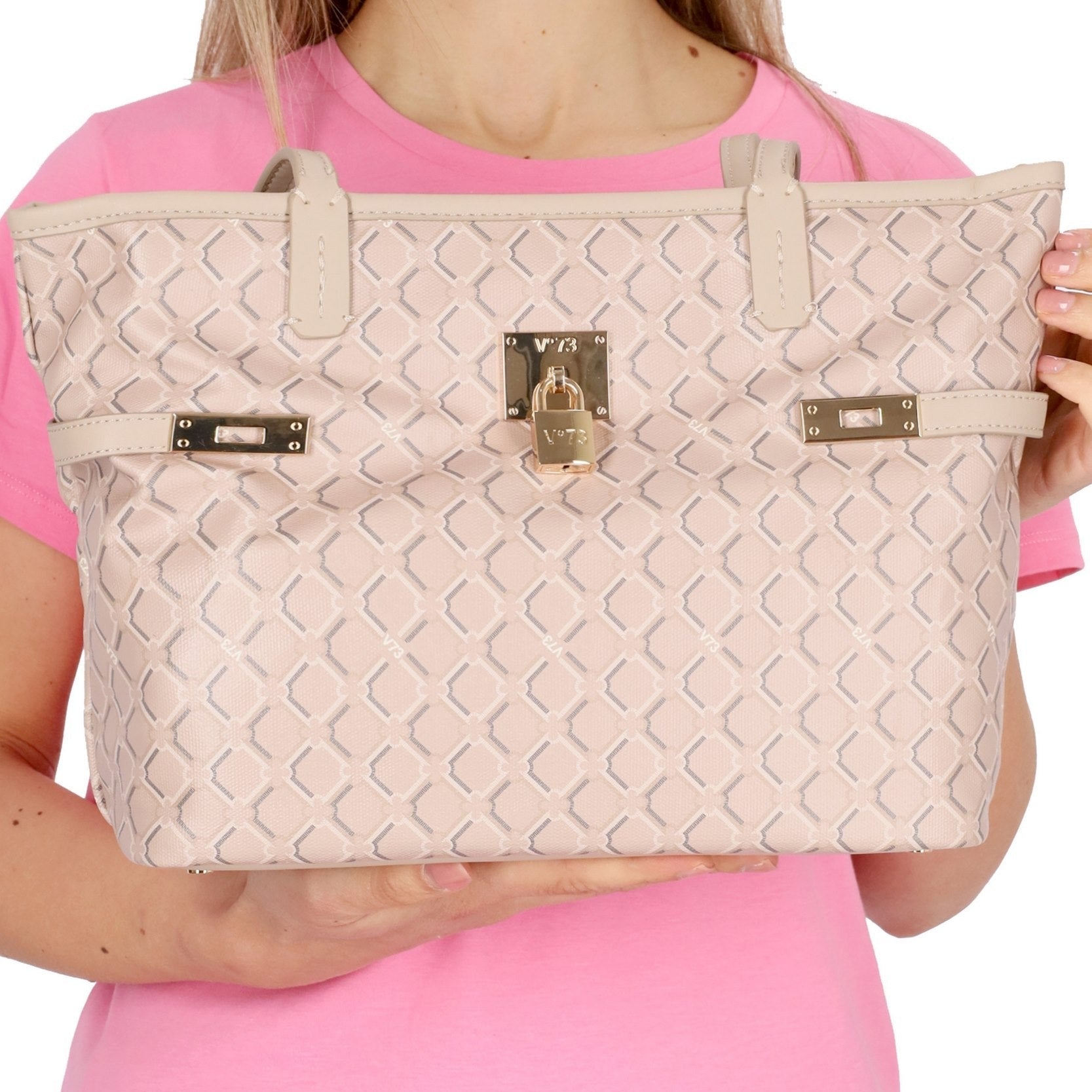 V°73 donna borsa da Spalla con Inserti in Metallo