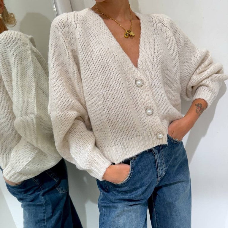 Haveone Cardigan Bottoni Gioiello Nero