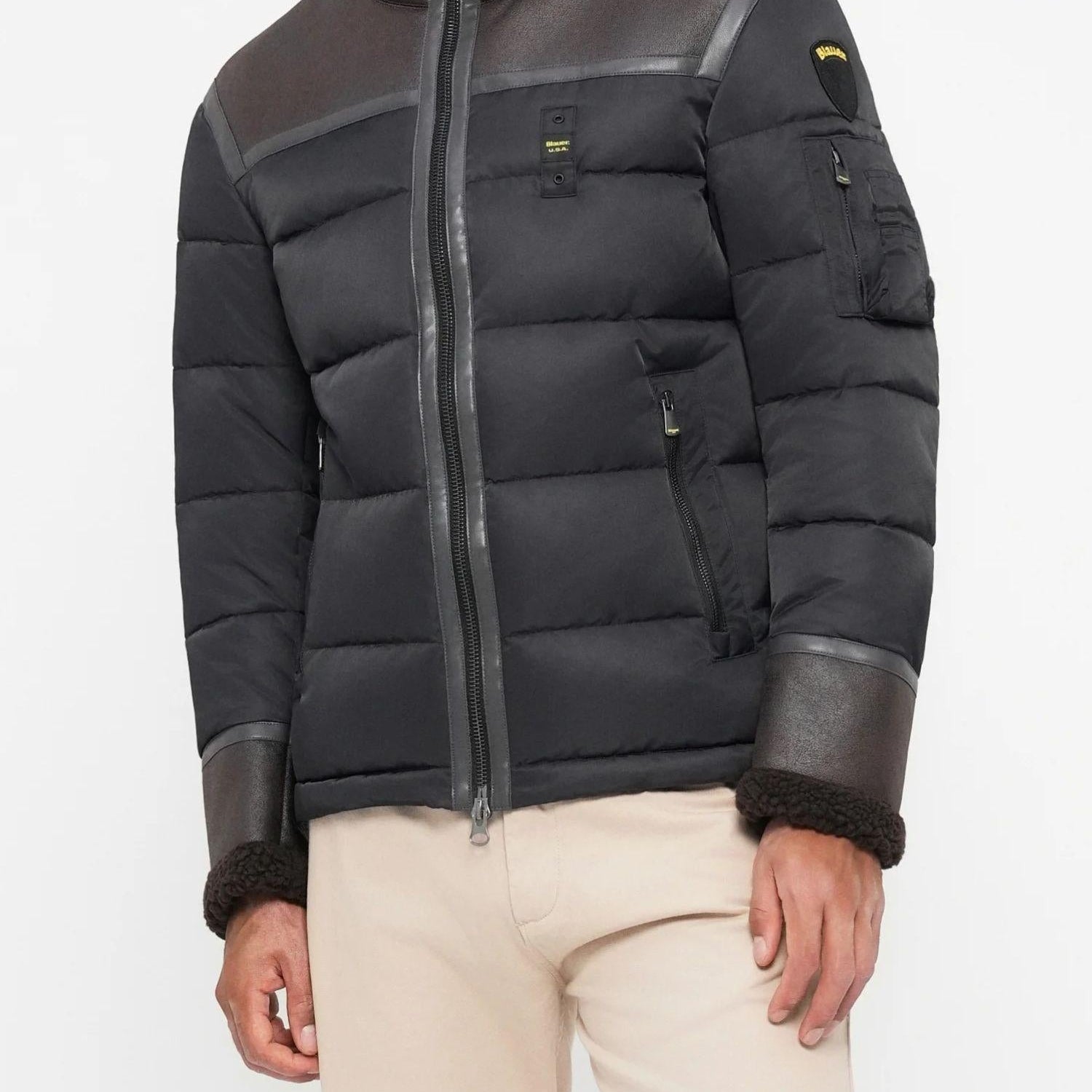 Blauer USA Giacca in Nylon e Ecopelle di Pecora Organica