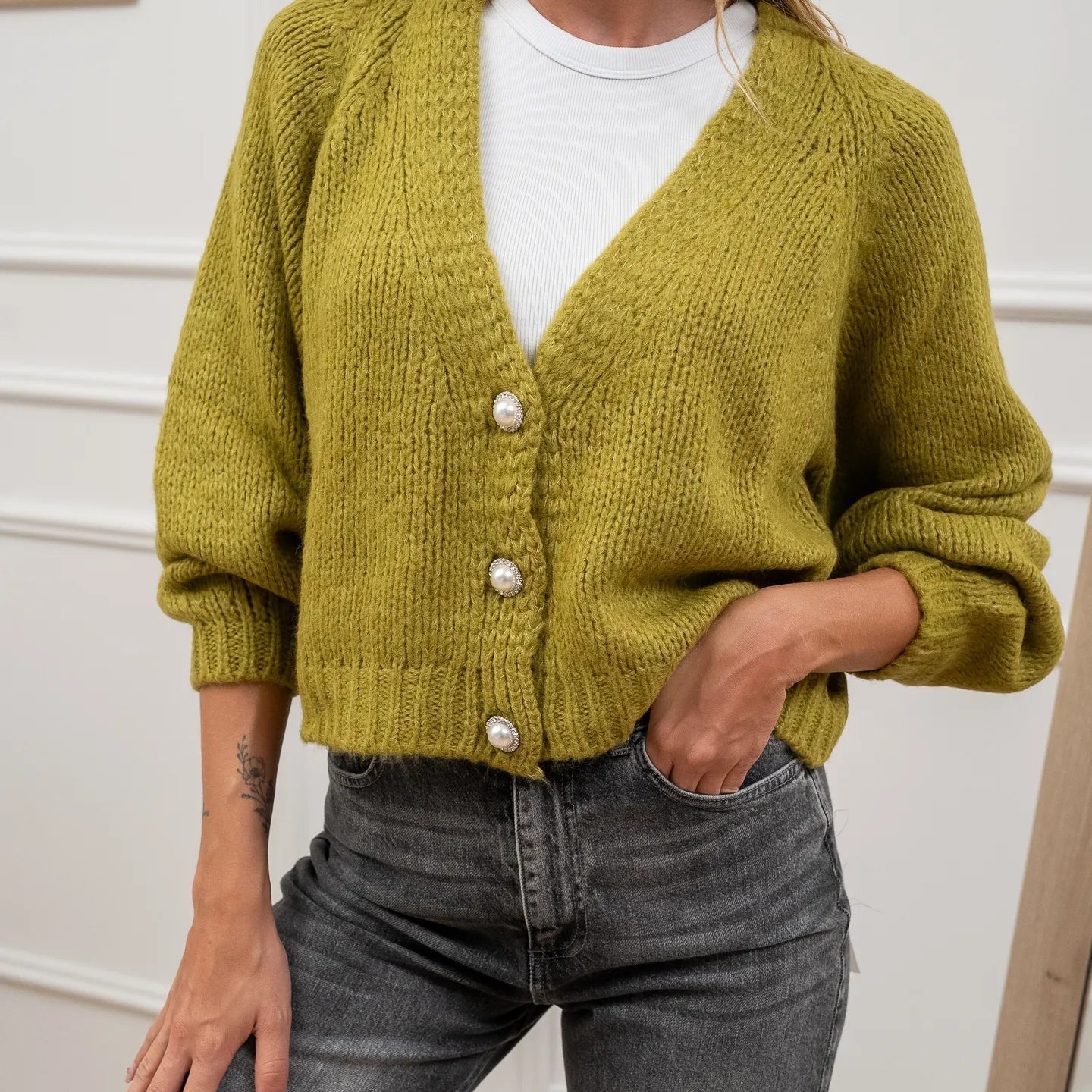 Haveone Cardigan Bottoni Gioiello Nero