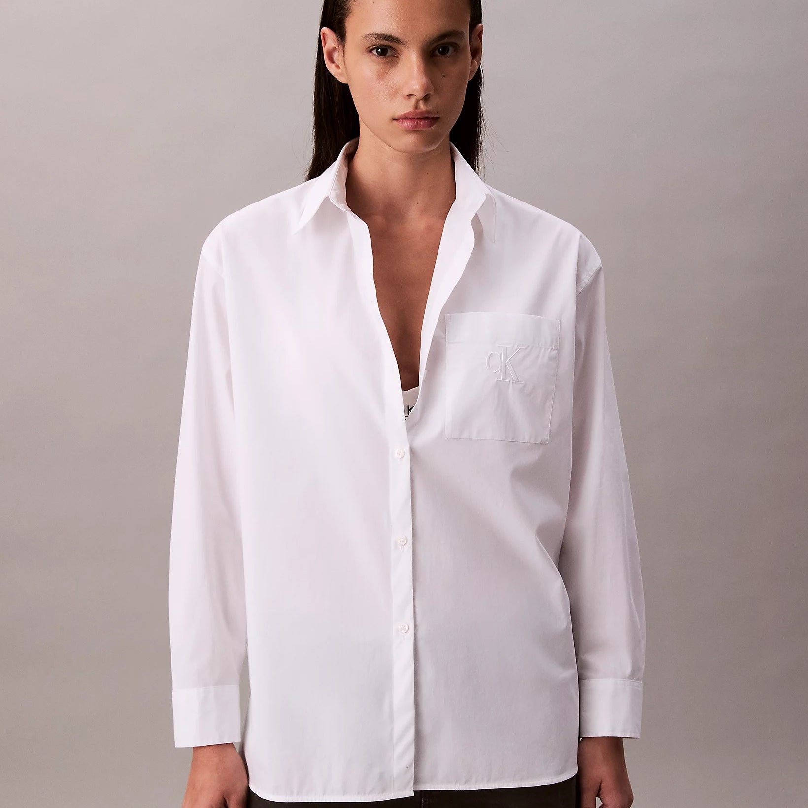 Calvin Klein Jeans Camicia in Popeline di Cotone Taglio Relaxed Nero