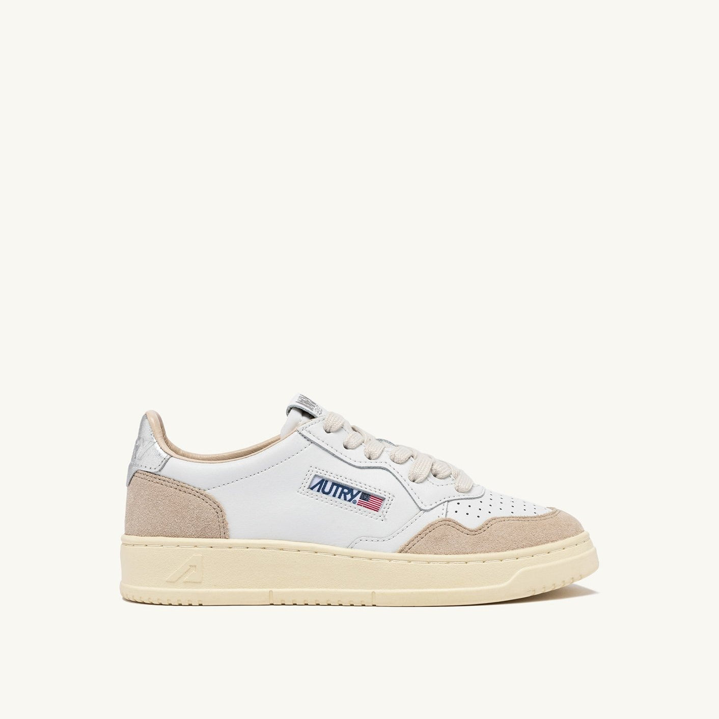 Autry Sneakers Medalist Low in Pelle e Suede Bianca e Argento