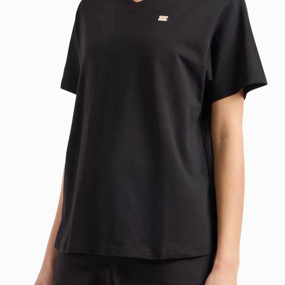 Armani EA7 T-shirt con Scollo a V Core Lady in Jersey di Cotone Stretch