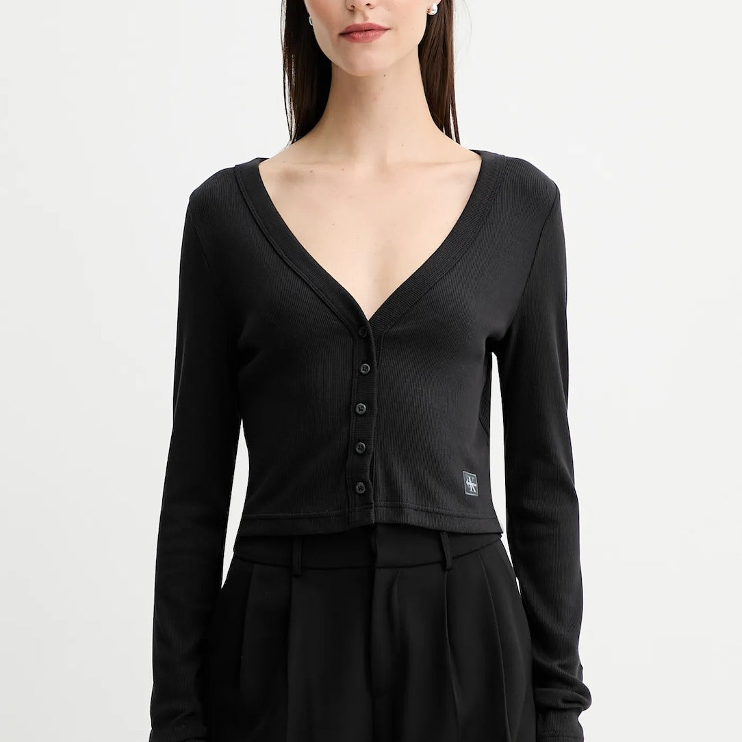 Calvin Klein Jeans Cardigan in Cotone a Costine Corto
Nero