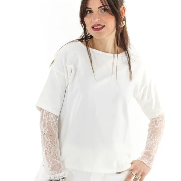 Vicolo T-shirt Over Maniche in Pizzo