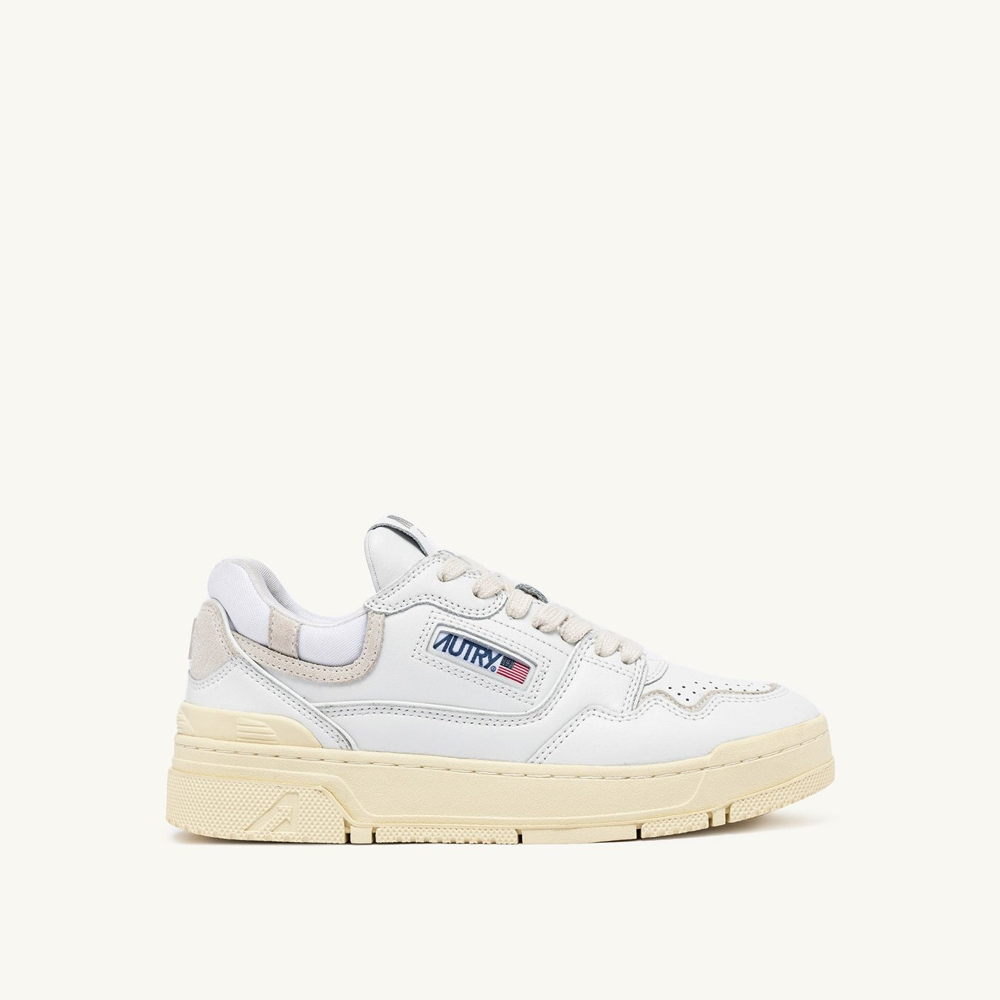 Autry Sneakers Clc Low in Pelle Bianco e Suede Beige
