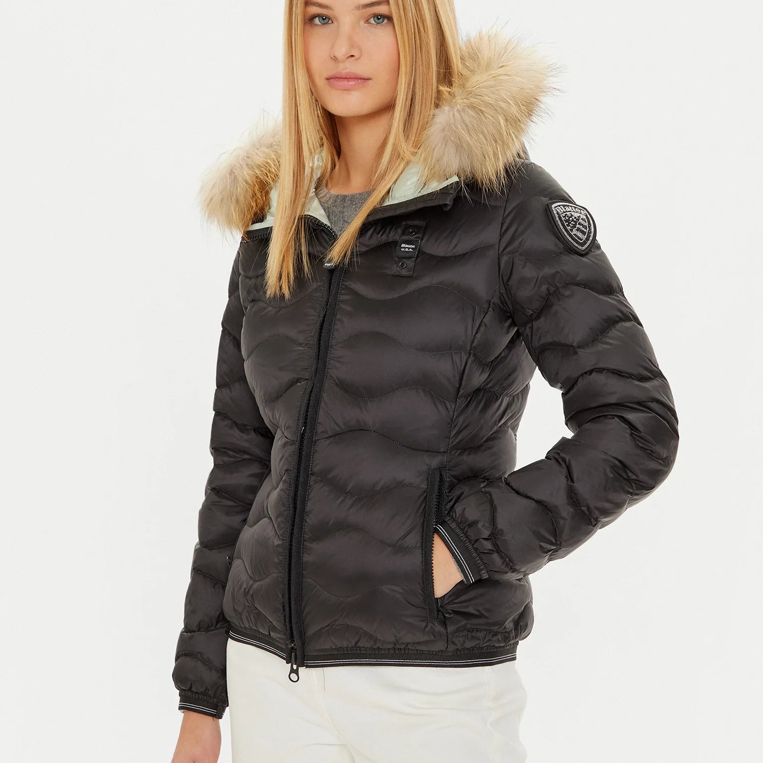 Blauer Usa Piumino con Cappuccio Bordo in Pelliccia Aldie