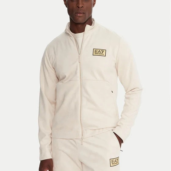 Armani EA7 Felpa con zip Gold Label in Tessuto Effetto Suede Beige