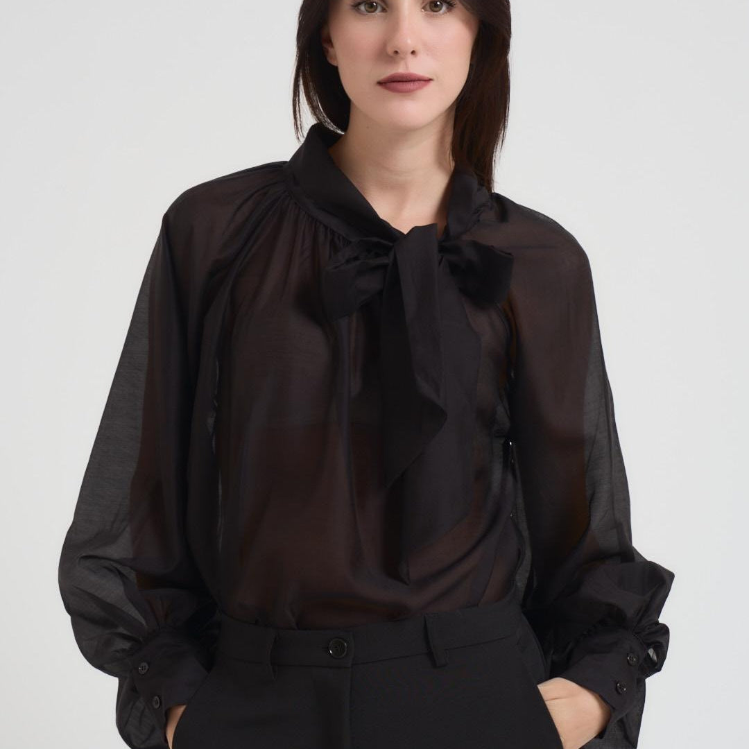 Vicolo Blusa con Fiocco e Maniche Sbuffo