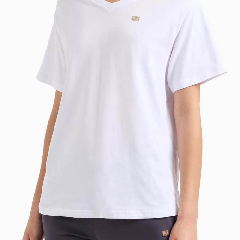 Armani EA7 T-shirt con Scollo a V Core Lady in Jersey di Cotone Stretch