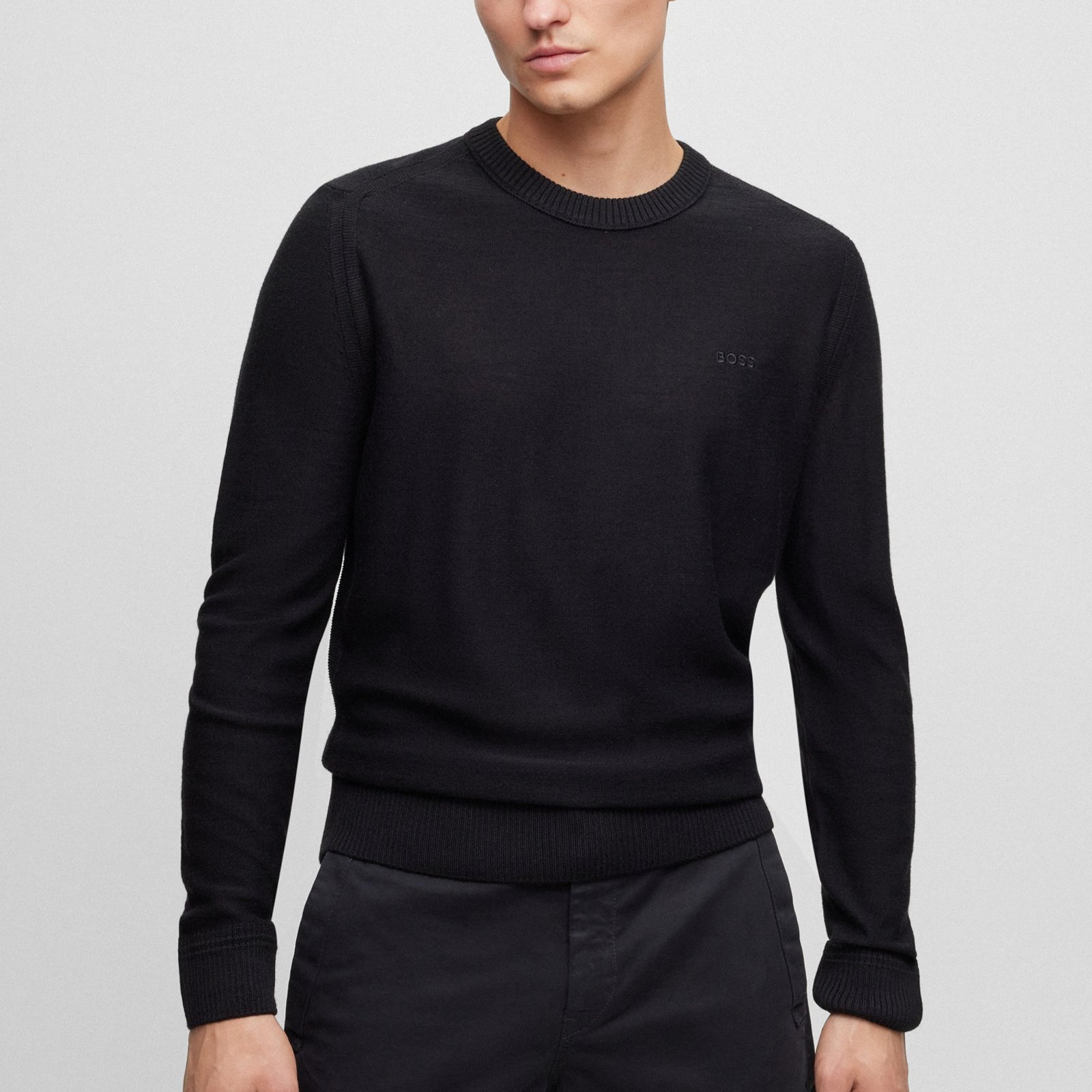 Boss Maglione Regular Fit in Misto Lana con Logo Ricamato