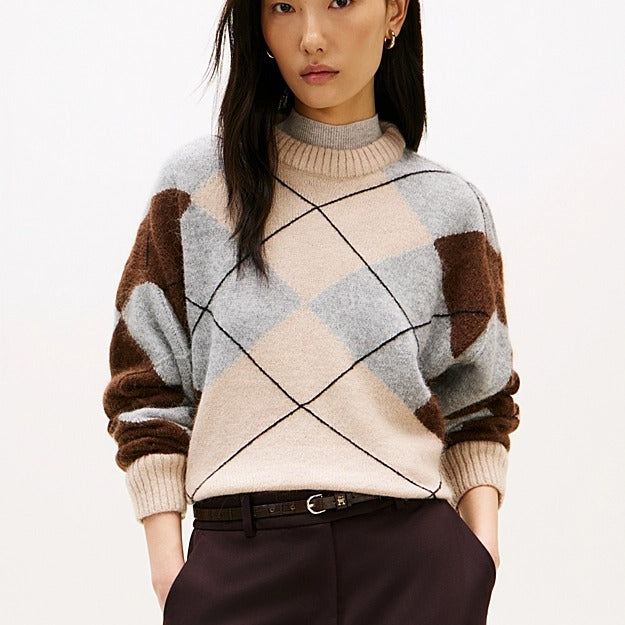 Tommy Hilfiger Pullover Oversize a Rombi in Misto Alpaca