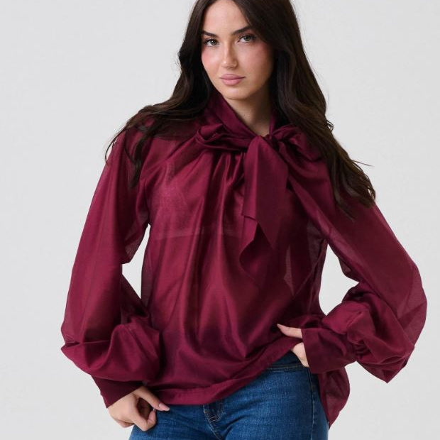 Vicolo Blusa con Fiocco e Maniche Sbuffo