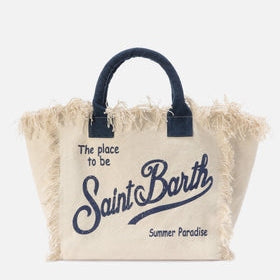MC2 SAINT BARTH Borsa Vanity Regular Beige in Canvas con Frange