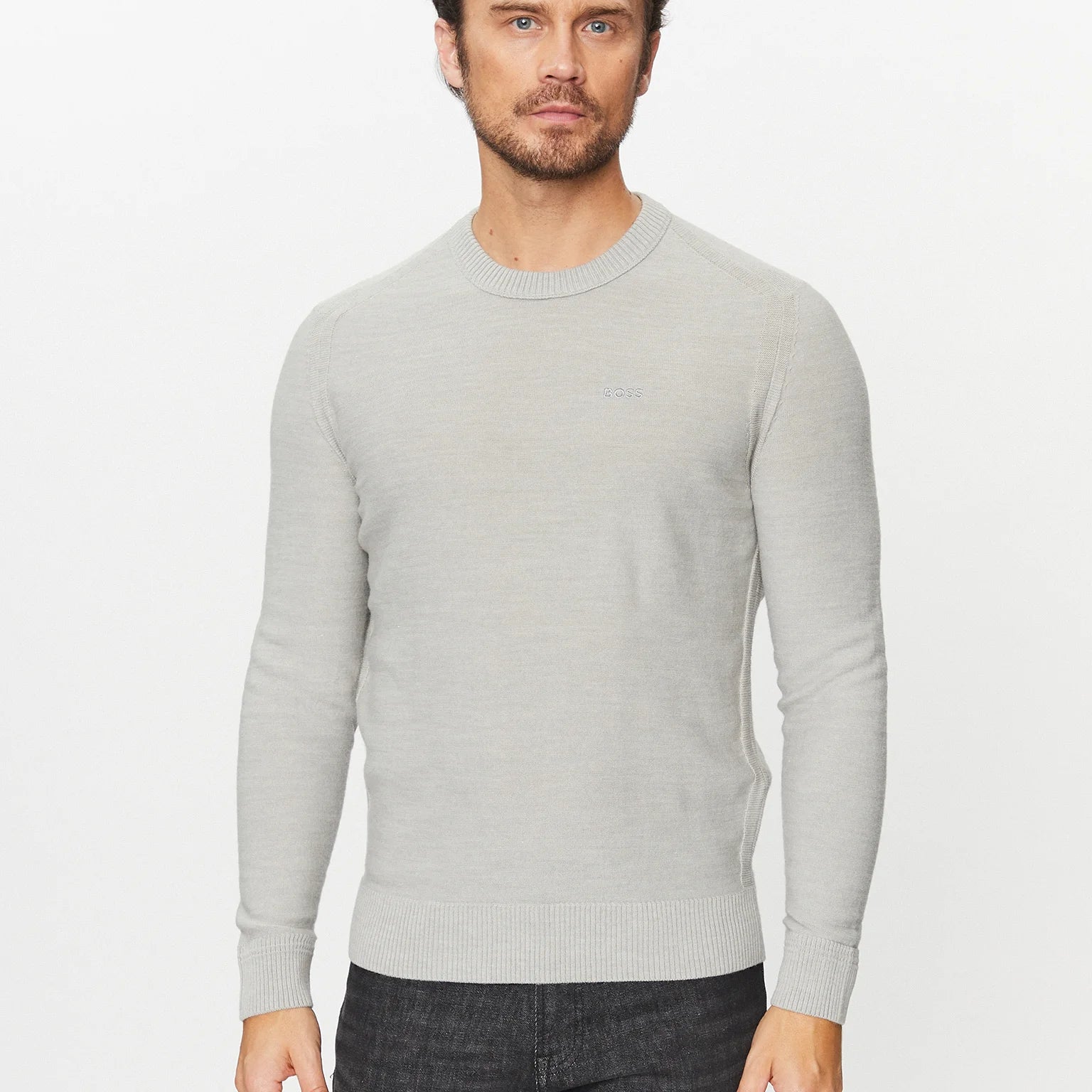 Boss Maglione Regular Fit in Misto Lana con Logo Ricamato