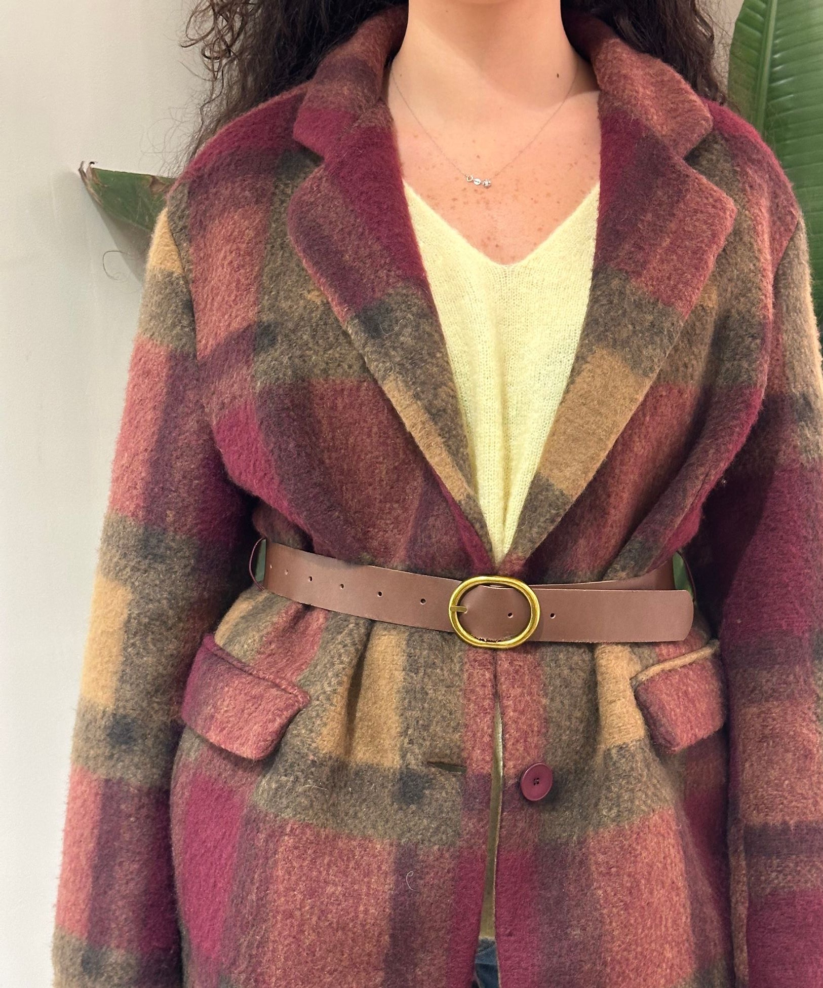 Vicolo Giacca Cappotto Check con Cintura