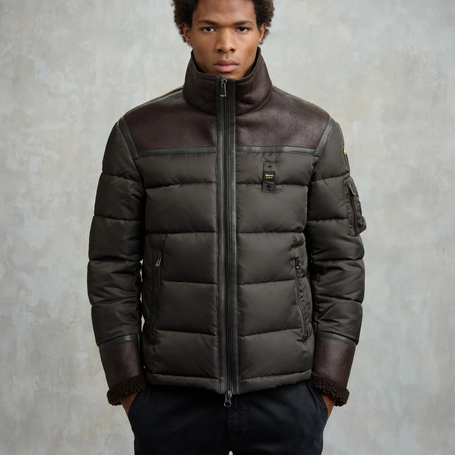 Blauer USA Giacca in Nylon e Ecopelle di Pecora Organica