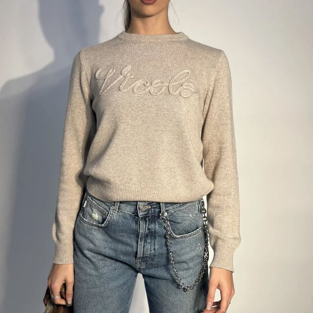 Vicolo Pullover Girocollo con Logo Ricamato 3D Vicolo