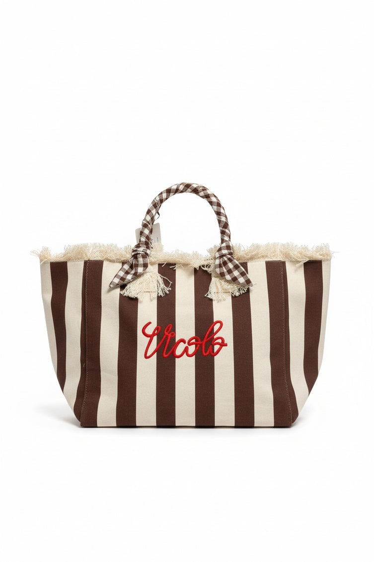 Vicolo Borsa Grande Kaira a Righe 
Beige Marrone