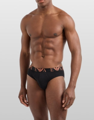 Emporio Armani Slip 3 Pack Elastico in Vita Nero