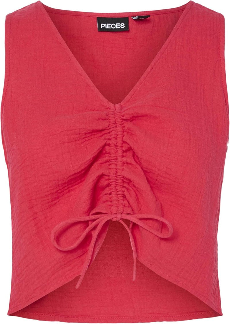 Pieces Top Arricciato sul Davanti Rosso
