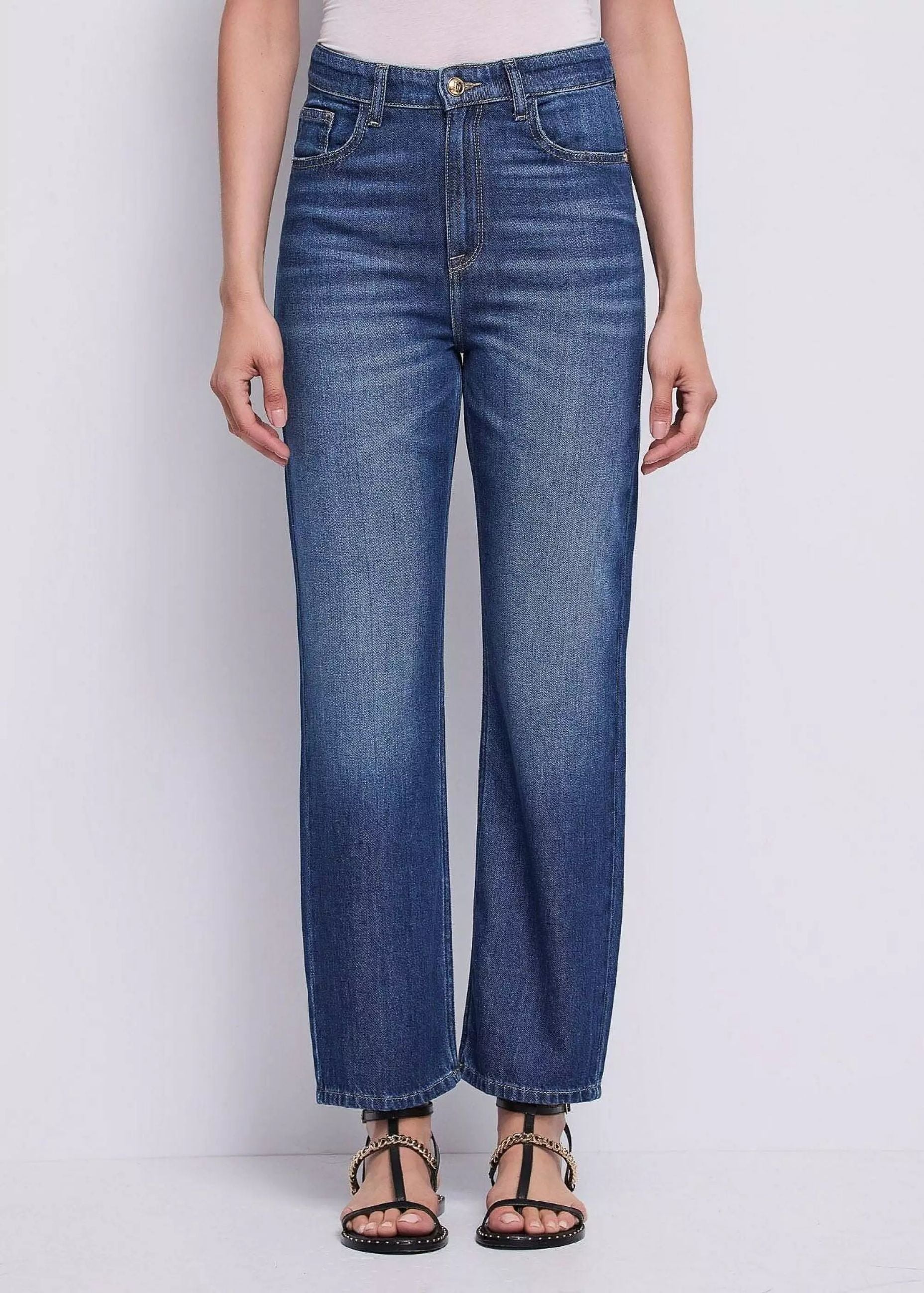 Gaudi Jeans Jeans a Gamba Dritta con Vita alta e Vestibilità Fluida Blu