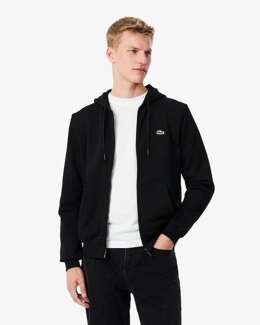LACOSTE Felpa in Tessuto Felpato Classic Fit con Cerniera Nero