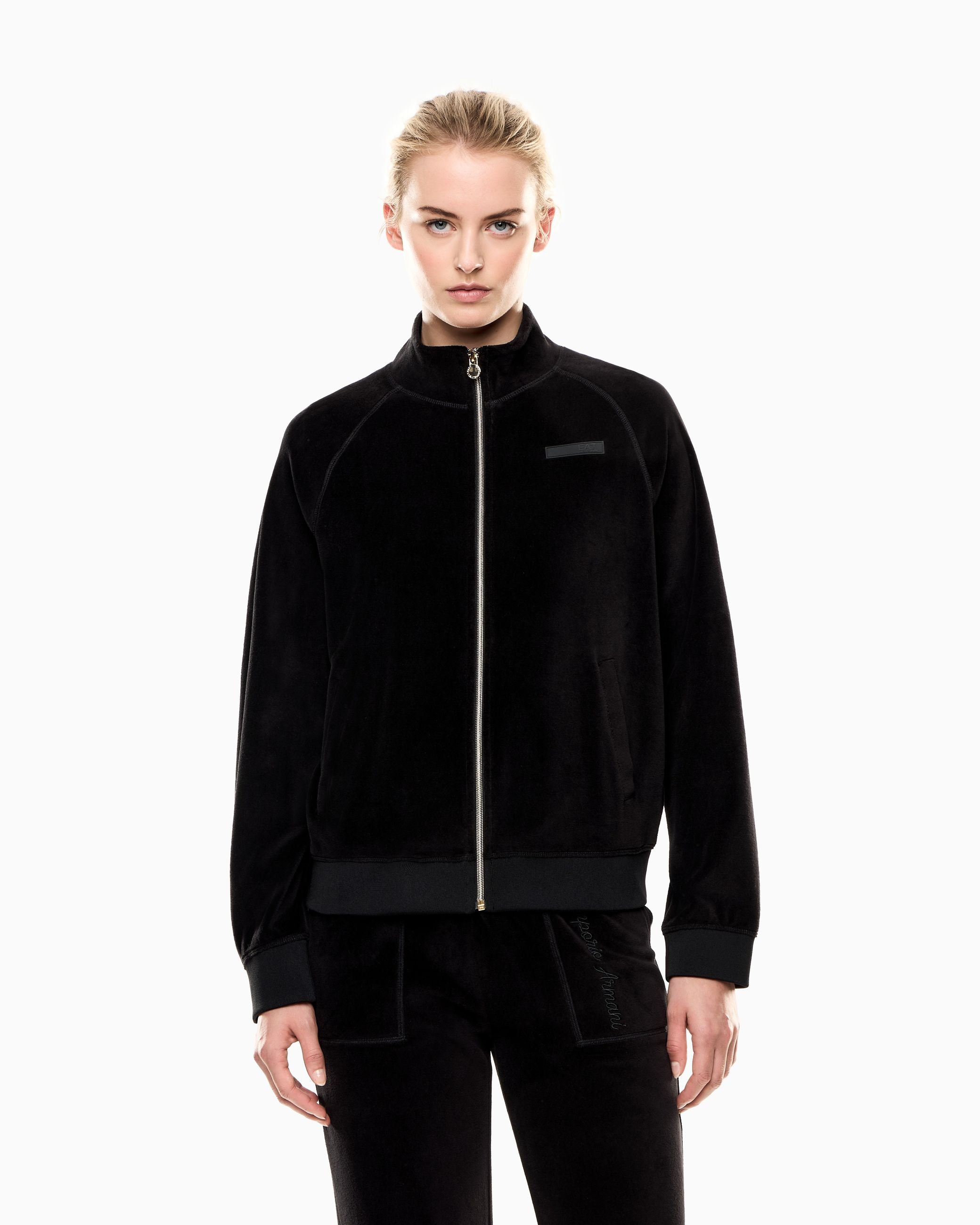 Armani EA7 Felpa con Zip Athletic Velour in Ciniglia Stretch