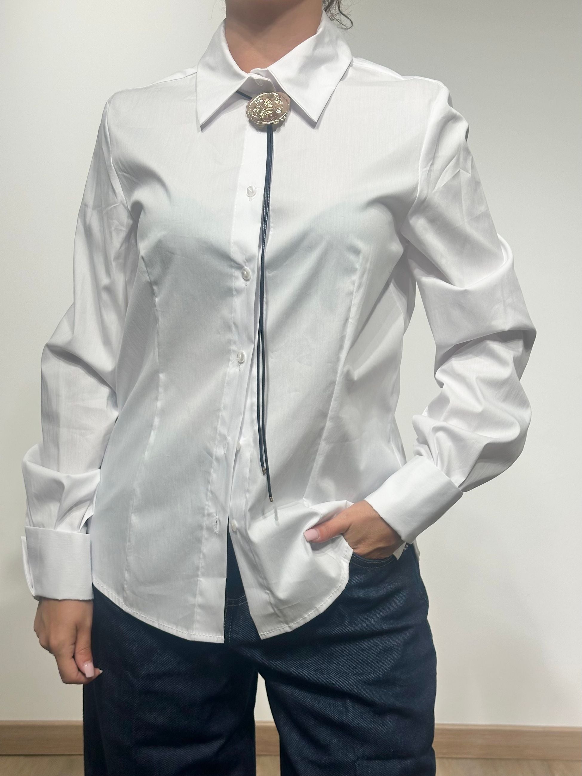 Maryley Camicia con Accessorio in Metallo 
Bianco